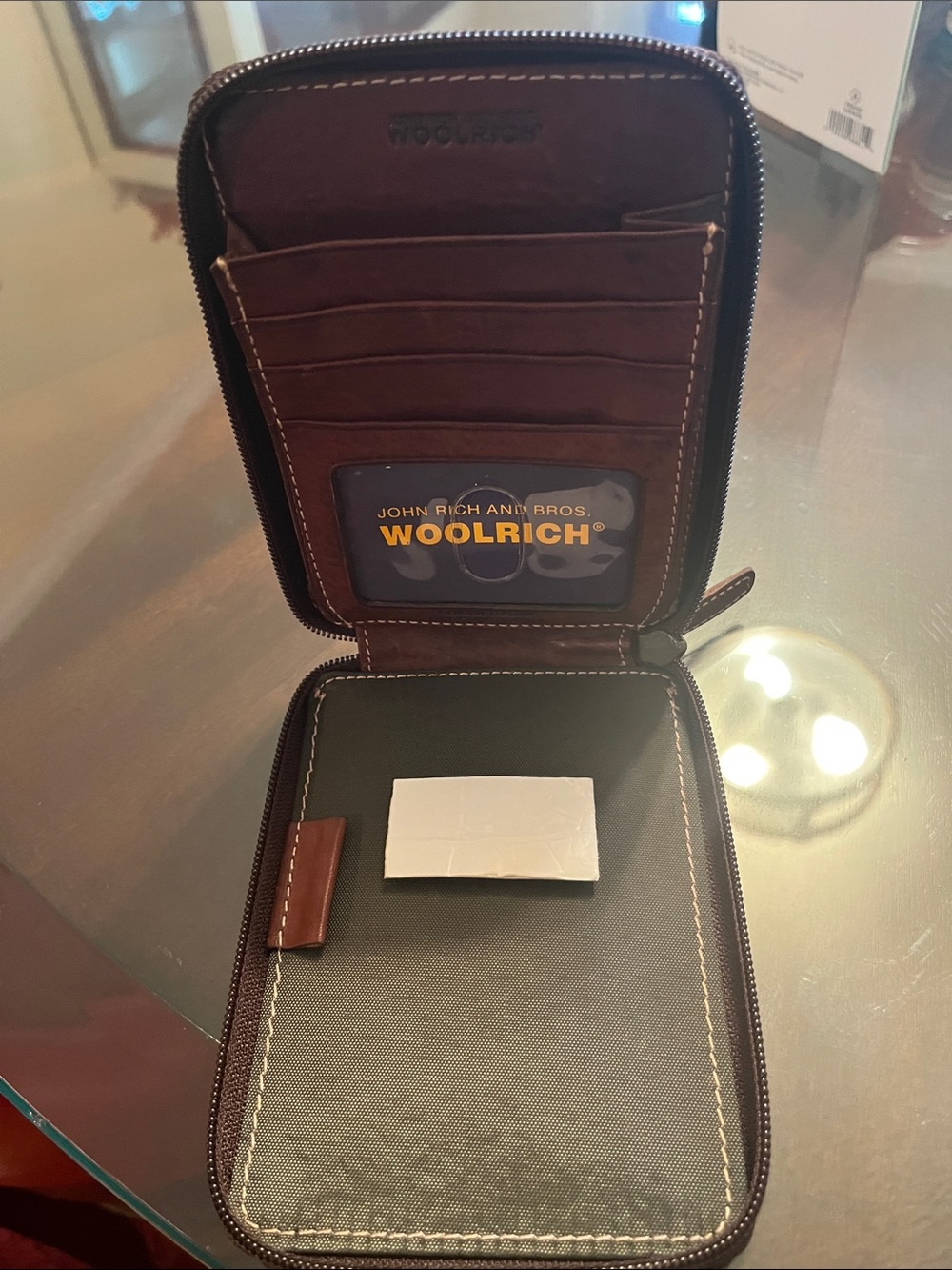 Woolrich Brown Leather Zip Wallet with Card Slots 5X4”